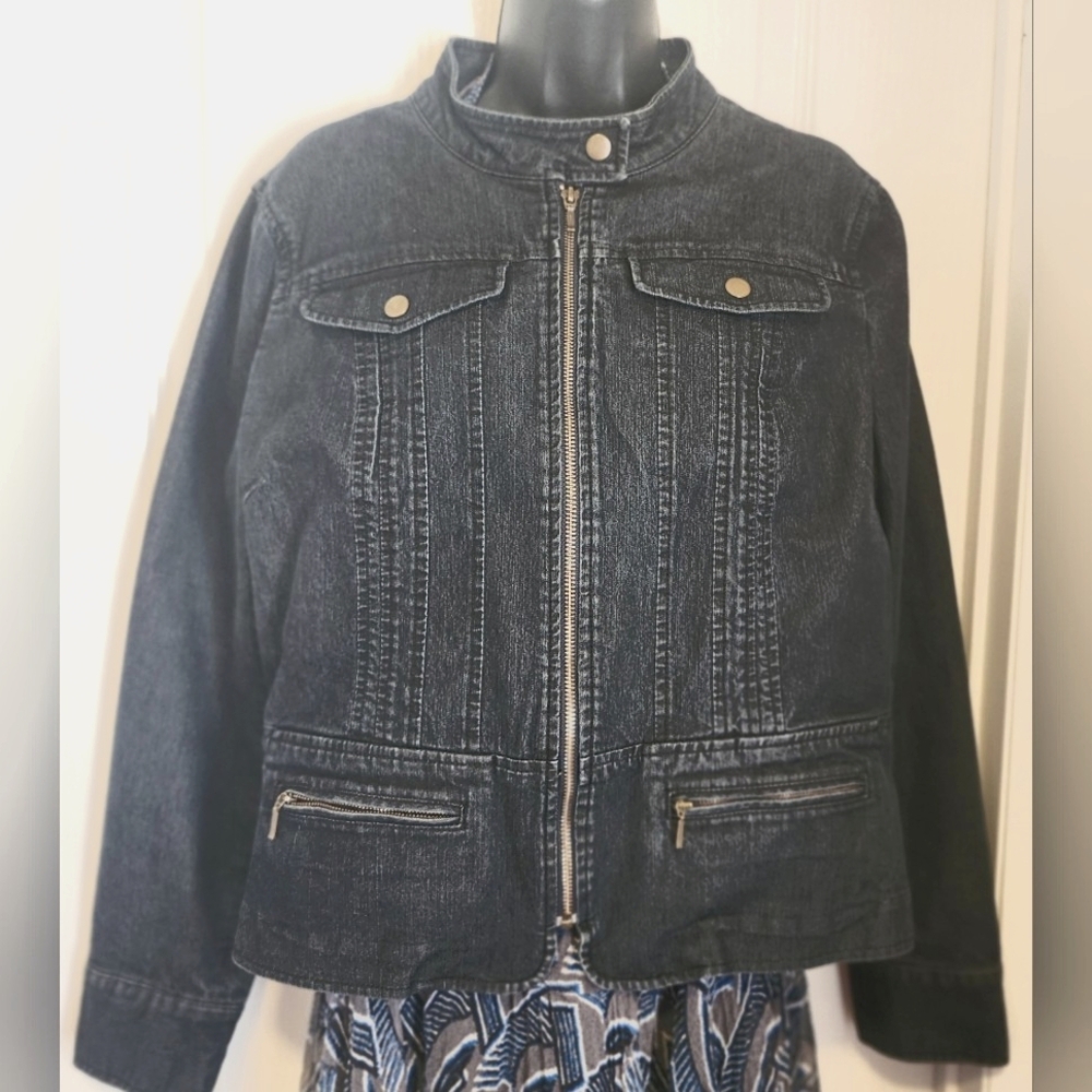 Apostrophe Stretch Blue Jean Jacket Size 14 EUC